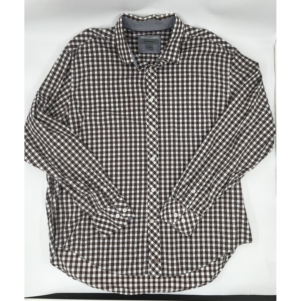 Johnston & Murphy Tailored Fit Flip Cuff  XL White Brown Checked Men's Shirt